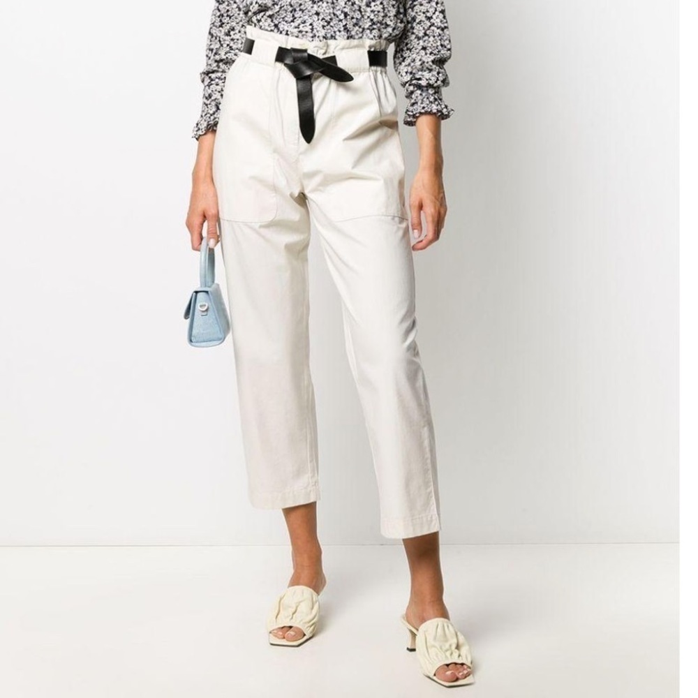 ba&sh Ecru Cotton Stone Pants Women’s Size Small Cropped Paperbag High Rise
